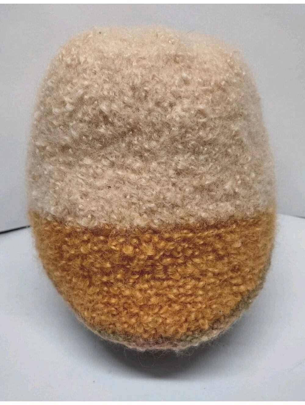 Vintage 70s Hand Knit Fuzzy Wool Blend Cloche Hat Peach Orange Brown Boho